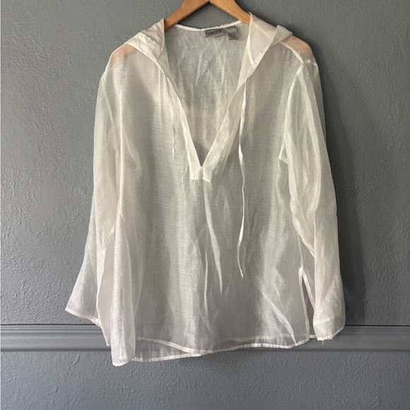 Chico’s | White | Hooded | Sheer | Pullover | Cover-Up | Layer | Size 1 - Picture 1 of 9
